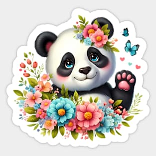 A panda decorated with beautiful colorful flowers. Sticker